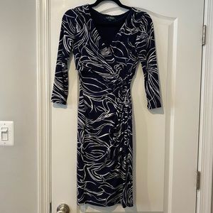 Ralph Lauren navy and white midi dress with sleeves